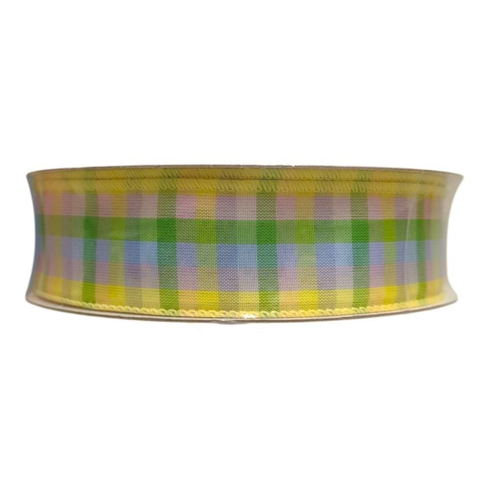 Member's Mark Wired Edge Premium Ribbon, 1.5"W x 50yds, Spring - Pastel Check